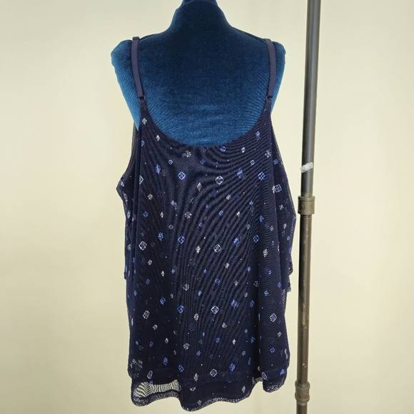 Love & Legend Top 3X Plus Size Blue Sleeveless Adjustable Straps Layered Fabric - Picture 7 of 9
